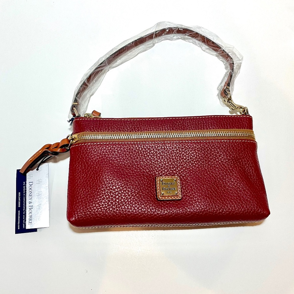 Dooney & Bourke Finley Wristlet Cranberry Pebble Leather NWT